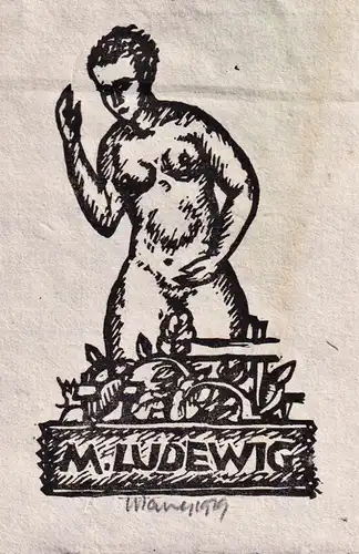 M. Ludewig - Erotik Akt nude Exlibris ex-libris Ex Libris bookplate