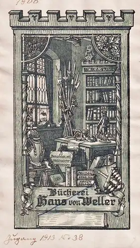 Bücherei Hans von Weller - Bibliothek library Exlibris ex-libris Ex Libris bookplate