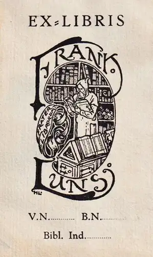 Ex-Libris Frank Luns - lesender Mann Bücher Bibliothek library Exlibris ex-libris Ex Libris bookplate
