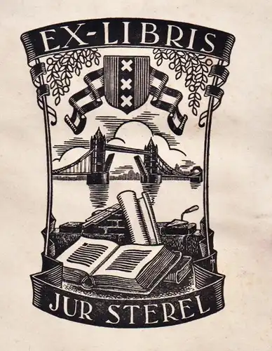 Ex-Libris Jur Sterel - Brücke bridge Exlibris ex-libris Ex Libris bookplate