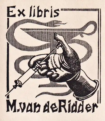 Exlibris M. van de Ridder - Medizin medicine Arzt Spritze Exlibris ex-libris Ex Libris bookplate