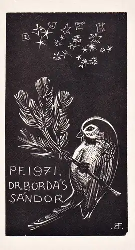 Dr. Bordas Sandor - Exlibris ex-libris Ungarn Hungary bookplate Vogel bird
