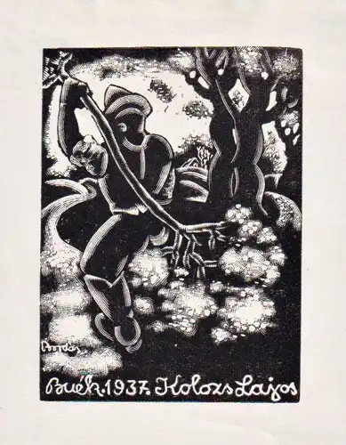 Ex Libris Buek 1937 Kolozs Lajos - Exlibris ex-libris Baum tree Ungarn Hungary bookplate