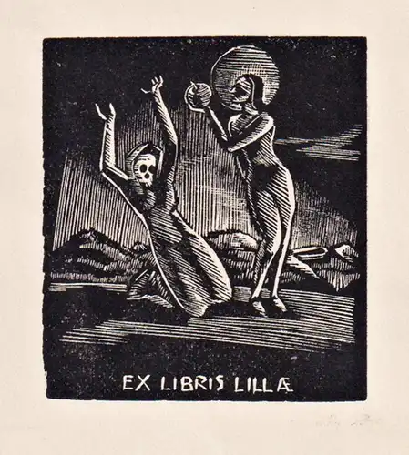 Ex Libris Lilla - Exlibris ex-libris Geist spirit Frau women Apfel apple Ungarn Hungary bookplate