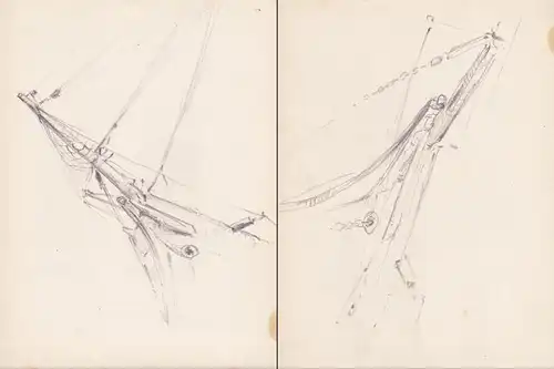 (Sketches of a sailboat / Skizzen eines Segelbootes) / Zeichnung dessin drawing / Marine
