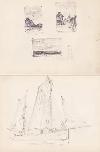 (Landscapes, verso: sailboat / Landschaften, Verso: Segelboot) / Zeichnung dessin drawing / Marine