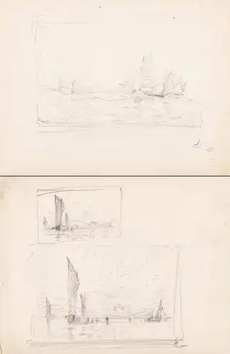 (Sketches of various ships at sea / Skizzen verschiedener Schiffe auf See) / Zeichnung dessin drawing / Marine