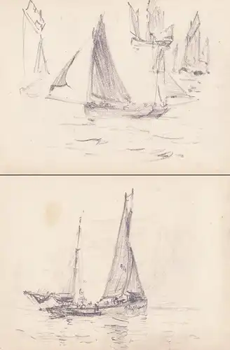 (Sketches of sailboats at sea / Skizzen von Segelboote) / Zeichnung dessin drawing / Marine