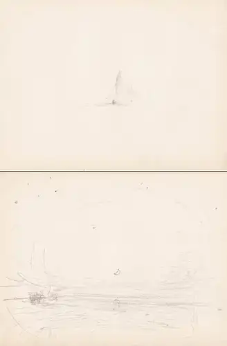 (Skizze eines Sonnenaufgangs über dem Meer; Verso: Skizze eines Schiffes auf See / Sketch of a sunrise at sea