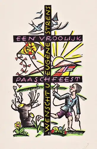 Een Vroolijk Paaschfeest Wenscht u Eugene Strens - Exlibris ex-libris bookplate