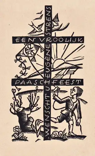 Een Vroolijk Paaschfeest Wenscht u Eugene Strens - Exlibris ex-libris bookplate