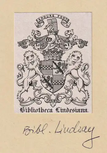 Bibliotheca Lindesiana - Lindsay Bibliothek library Wappen coat of arms Exlibris ex-libris Ex Libris bookplate