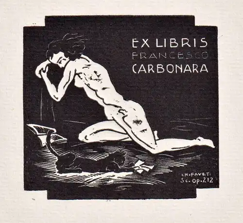 Ex-Libris Francesco Carbonara - Akt nude Exlibris ex-libris bookplate