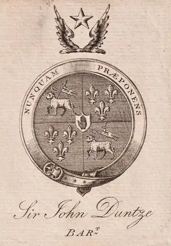 Sir John Duntze - numquam praeponens - Exlibris ex-libris Ex Libris / Wappen coat of arms / armorial bookplate