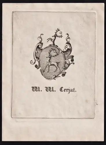 W.W. Cerjat. - Exlibris ex-libris Ex Libris / Wappen coat of arms / armorial bookplate