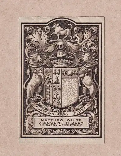 Matthew White Viscount Ridley - Exlibris ex-libris Ex Libris / Wappen coat of arms / armorial bookplate
