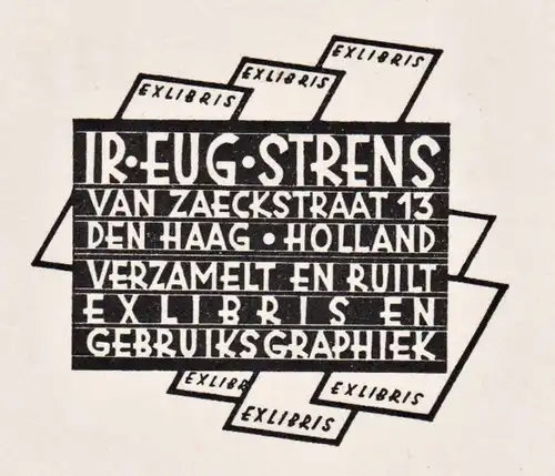 Ir. Eug. Strens - Eugène Strens Exlibris ex-libris Ex Libris bookplate