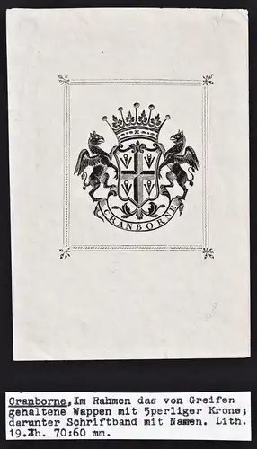Cranborne - Exlibris ex-libris Ex Libris / Wappen coat of arms / armorial bookplate