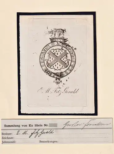 E. M. Fitz Gerald - Exlibris ex-libris Ex Libris / Wappen coat of arms / armorial bookplate / Kupferstich engr