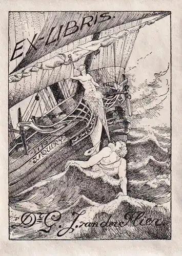 Ex Libris G.J. van der Flier - Schiff Marine ship Exlibris ex-libris Ex Libris bookplate