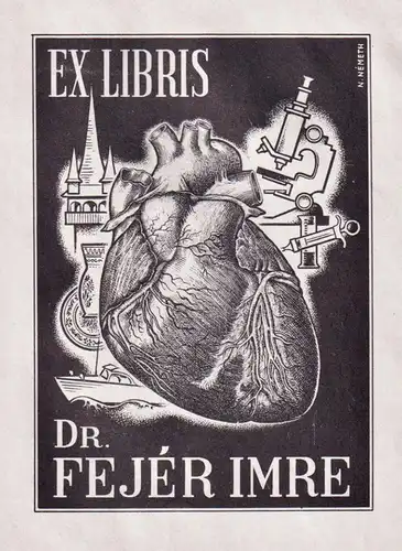 Ex Libris Fejer Imre - Herz Medizin medicine Exlibris ex-libris Ex Libris bookplate