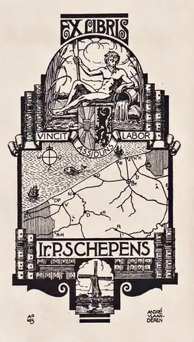 Ex-Libris Ir. P. Schepens - Landkarte map Exlibris ex-libris Ex Libris bookplate