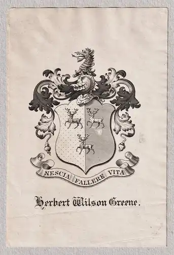 Herbert Wilson Greene - Exlibris ex-libris Ex Libris / Wappen coat of arms / armorial bookplate