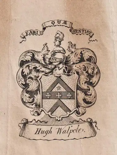 Hugh Walpole - Exlibris ex-libris Ex Libris / Wappen coat of arms / armorial bookplate / Kupferstich engraving