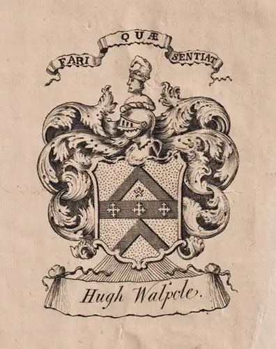 Hugh Walpole - Exlibris ex-libris Ex Libris / Wappen coat of arms / armorial bookplate / Kupferstich engraving