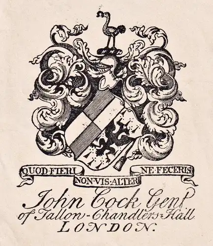 John Cock Gent of Iallon-Chandlers Hall - Exlibris ex-libris Ex Libris / Wappen coat of arms / armorial bookpl