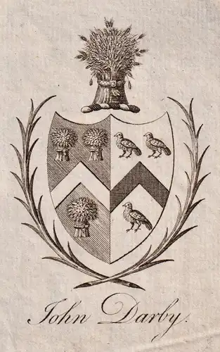 John Darby - Exlibris ex-libris Ex Libris / Wappen coat of arms / armorial bookplate / Kupferstich engraving