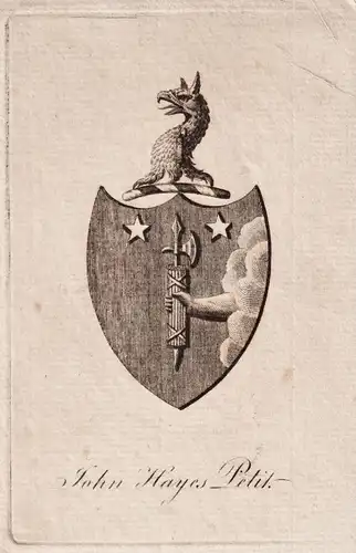 John Hayes Petit - Exlibris ex-libris Ex Libris Wappen coat of arms armorial bookplate / Kupferstich engraving