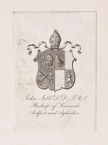 John Jebb. D.D. - bishop Limerick Bischof Exlibris ex-libris Ex Libris / Wappen coat of arms / armorial bookpl