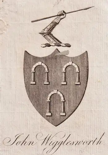 John Wigglesworth - Exlibris ex-libris Ex Libris / Wappen coat of arms / armorial bookplate / Kupferstich engr