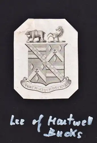Lee of Maitwell Bucks - Exlibris ex-libris Ex Libris / Wappen coat of arms / armorial bookplate / Kupferstich