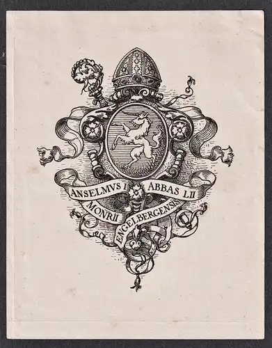 Anselmus I Abbas LII. - Kloster Engelberg Anselm Villiger Exlibris ex-libris Ex Libris / Wappen coat of arms /