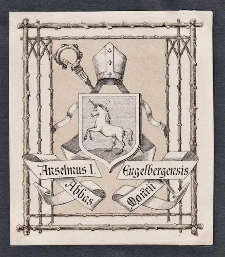 Anselmus I. Abbas Engelbergensis - Kloster Engelberg Anselm Villiger Exlibris ex-libris Ex Libris / Wappen coa