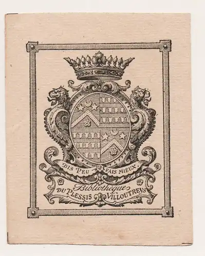 Bibliotheque Duplessis Villoutreys - Exlibris ex-libris Ex Libris / Wappen coat of arms / armorial bookplate