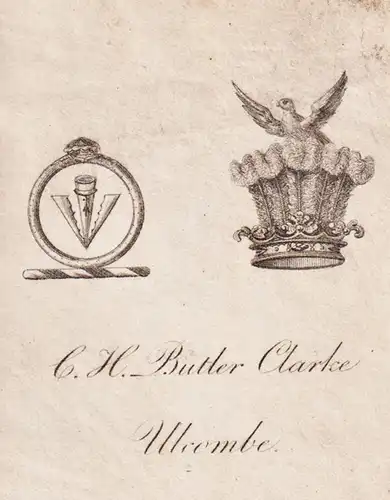 C. H. Butler Clarke Ulcombe - Exlibris ex-libris Ex Libris / Wappen coat of arms / armorial bookplate / Kupfer