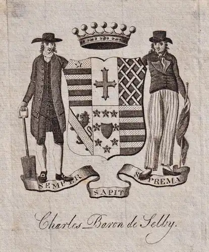 Charles Baron de Selby - Exlibris ex-libris Ex Libris Wappen coat of arms armorial bookplate / Kupferstich eng