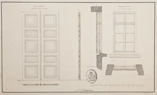 (Entwurf für Tür und Fenster) - Zeichnung drawing / Architektur architecture