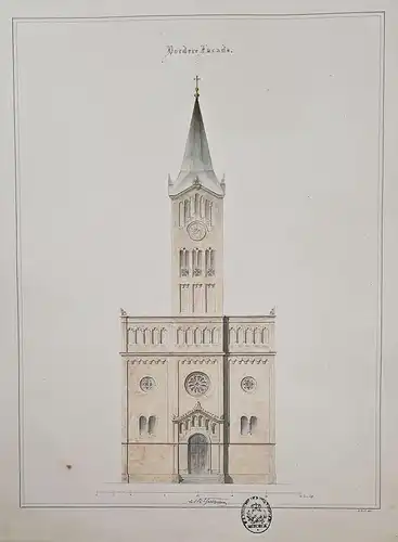 Vordere-Facade - Kirche church Facade / Zeichnung drawing / Architektur architecture