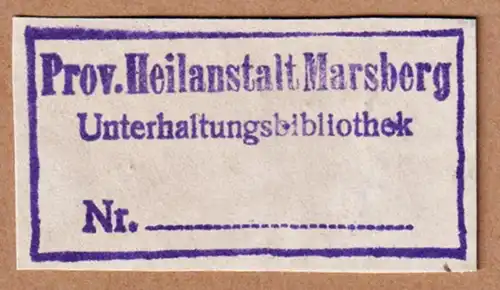 Prov. Heilanstalt Marsberg - LWL-Klinik Marsberg Psychiatrie Stempel stamp Exlibris ex-libris Ex Libris bookpl