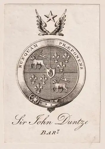 Sir John Duntze - Sir John Duntze 1st Baronet (c. 1735-1795) merchant banker politician Exlibris ex-libris Ex