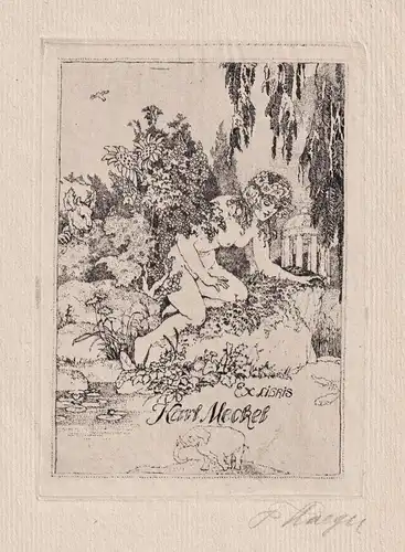 Karl Meckel - Akt Erotik nude Exlibris ex-libris Ex Libris bookplate