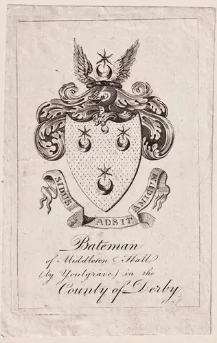 Bateman - Thomas Bateman (1821-1861) Middelton Youlgrave Exlibris ex-libris Ex Libris / armorial bookplate Wap