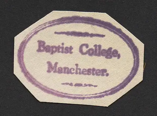 Baptist College, Manchester - England Exlibris Stempel ex-libris Ex Libris bookplate stamp