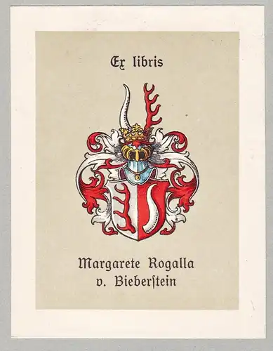 Ex Libris Margarete Rogalla v. Bieberstein -  Exlibris ex-libris Ex Libris armorial bookplate Wappen coat of a