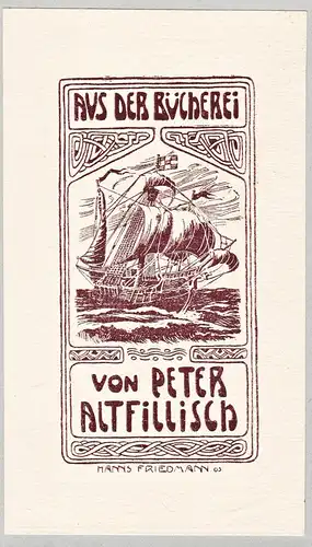 Aus der Bücherei Peter Altfillisch - Schiff ship Marine Jugendstil Exlibris ex-libris Ex Libris bookplate