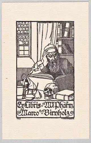 Ex Libris Marco Birnholz - Totenkopf skull Exlibris ex-libris Ex Libris bookplate